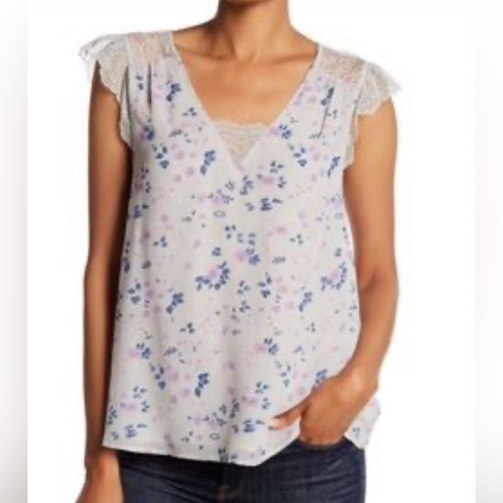 Joie gray floral silk top, size small